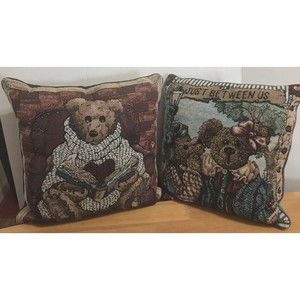 Boyds Bears Decorative Tapestry Pillows Lot of 2- SWEATER BEAR & JUST BETWEEN US
